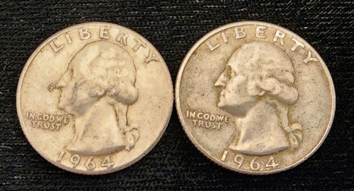 (2) 1964 90% Silver Washington Quarters- Verified Authentic