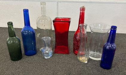 Assorted Glass Vases & Bottles