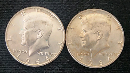 (2) 1964 Kennedy Half Dollar Coins- 90% Silver