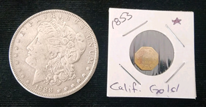 1853 Cailfornia Gold Piece, 1888 Morgan Dollar Reproduction