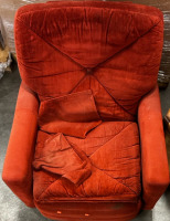 (2) Orange/Red Recliner Chairs, With Light Wooden Night Stand-EB - 2