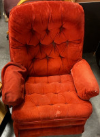 (2) Orange/Red Recliner Chairs, With Light Wooden Night Stand-EB - 4