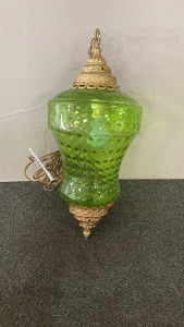 1970’s Green Glass Swag Hanging Lamp