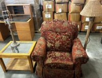 Beautiful Red Chair With Night Stand, And A Set Of Lamps