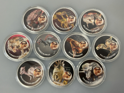 (10) Silver Plated Dinosaur Rounds