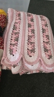 (1) Large Quilt (1) Large Crocheted Blanket in a clear Tub - 3