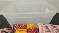 (1) Large Quilt (1) Large Crocheted Blanket in a clear Tub - 4