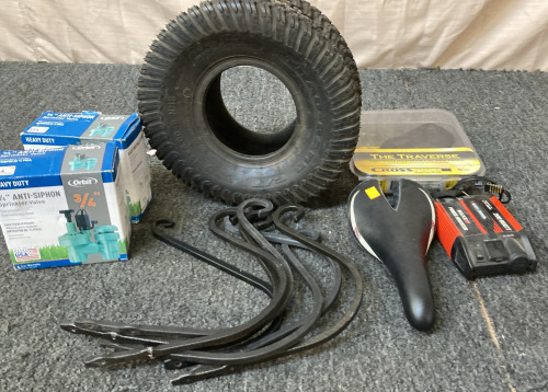 TRAC-GARD C/T 15X6.00-6 TIRE, THE TRAVERSE LOW PROFILE HOLSTER, BLACK & DECKER 200 WATT POWER INVERTER, RACING BIKE SEAT, (2) ORBIT 3/4&rdquo; ANTI-SIPHON SPRINKLER VALVE, (7) WALL HOOK BRACKET.