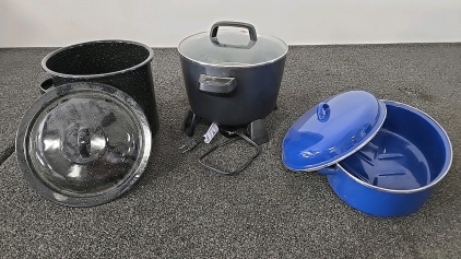 (1) Presto Electric Steamer (2) Enamel Pans