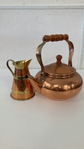 Copper And Brass Vintage Teapot And Carafe