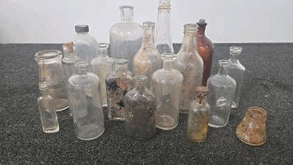 (1) Set of 18 Different Antique Glass Bottles