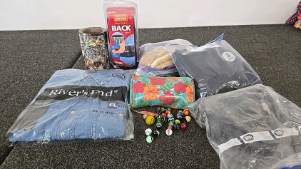 (3) Gallon Size Bags of Different Braces (1) River's End Jean 2XL Shirt (1) Coin Purse and More