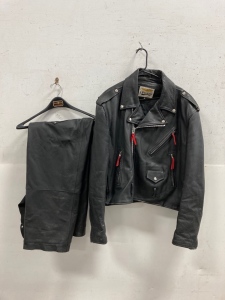 Leather Jacket And Pair Of Harley Davidson Chaps Both Size XL