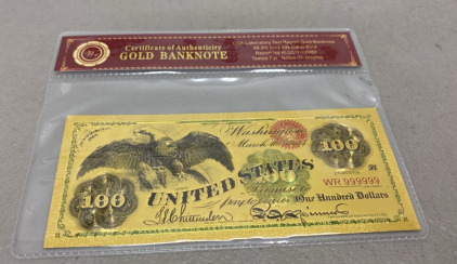 $100 Certified Gold Banknote 99.9% Pure 24k Carat Gold W/ COA