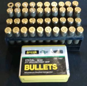 (40) Used Empty Casing of .270 Winchester (100) Speer .270 Caliber 90 Grain Hollow Point Bullets