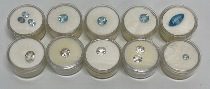 (13) Total Round, Oval, And Marquis Cut And Faceted Gemstones Including White And Blue Topaz, Sizes 12mm x 9mm To 4.75mm