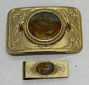 Owyhee Picture Jasper Agate Belt Buckle And Jasper Money Clip