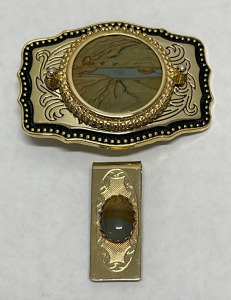 Owyhee Picture Jasper Agate Belt Buckle And Jasper Money Clip