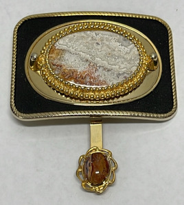 Gold And Black Lace Agate Belt Buckle And Jasper Tie Bar