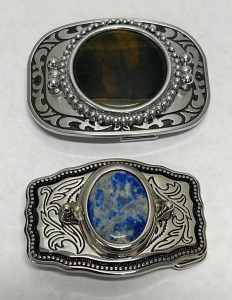 (1) Petrified Wood Silver Belt Buckle (1) Silver Sodalite Belt Buckle