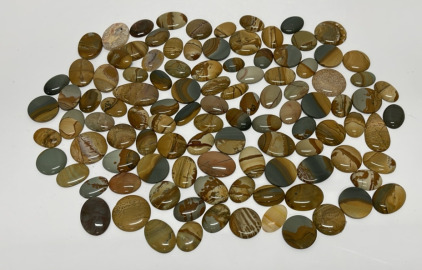 (108) Pieces Of Oval Cut And Polished Owyhee Picture Jasper For Collecting Or Jewelry Making