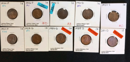 (10) Lincoln Wheat Coins Dating Between 1944-2001