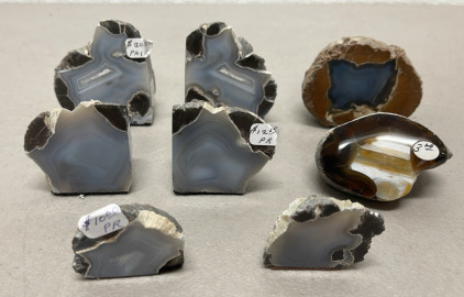 (8) Total Assorted Rock Specimens W/ 3 Sets Of Bookends Great For Collectors (See Photos For Types)