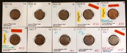 (4) Lincoln Wheat Coins Dating Between 1944-1958 (4) Lincoln Memorial Coins Dating Between 1974-1989 (1) 2016-D Roosevelt Dime Denver Mint