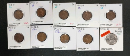 (9) Lincoln Wheat Coins Dating Between 1918-1958 (1) 2021-D Washington Quarter Crossing The Delaware