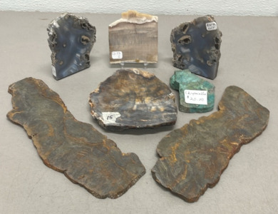 (7) Total Assorted Rock Specimens Two Of Which Are Bookends Great For Collectors (See Photos For Types)