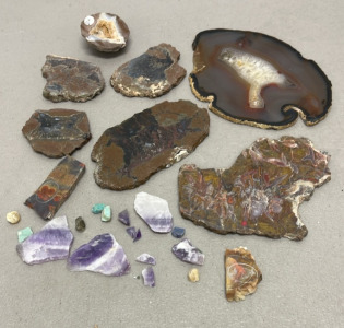 Assorted Rock Slab Specimens And One Geode W/ Crystal Great For Collectors (See Photos For Types)