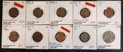 (4) Lincoln Wheat Coins Dating Between 1946-1957 (4) Lincoln Memorial Coins Dating Between 1982-2004 (1). 2023-D American Women Series Denver Mint