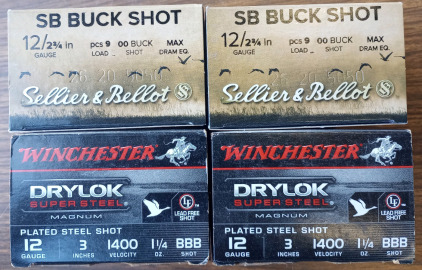 (50) Shells of Sellier & Bellot 12 Gauge 2 3/4" 00Buck Shot (50) Shells Of Winchester 12 Guage 1 1/4 oz. 3" BBB Shot