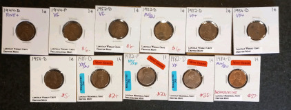 (7) Lincoln Wheat Coins Dating Between 1944-1956 (4) Lincoln Memorial Coins Dating Between 1981-1984