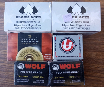 (20) Plastic Shells of 12 Guage 2 3/4" 28 Grain (5) Shells of Federal 12 Guage 2 3/4" 9 Pellet 00 Buck (20) Rounds of Underwood .380 Auto +P 90 Grain XTP JHP & More