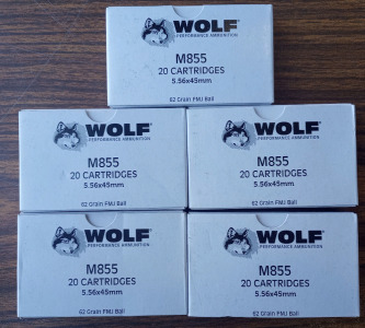 (100) Rounds of Wolf M855 5.56x45mm 62 Grain FMJ Ball