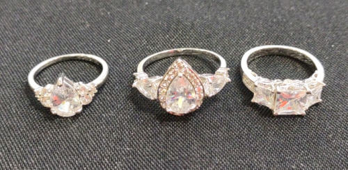 (1) H925 Sterling Silver Ring (2) Matching Rings w/ Matching Gems