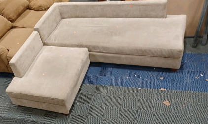 (1) Beige Suede Sectional Couch