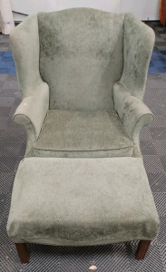 (1) Single Seater Chair w/ Ottoman - Matching - Green Fabric