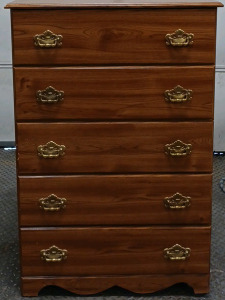 (1) 6 Drawer Dresser - Wood Grain - Gold Decorative Handles - 32" W x 18" L x 47 1/16"