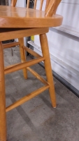 (2) Wooden Swivel Bar Stools (Light Brown) - 7