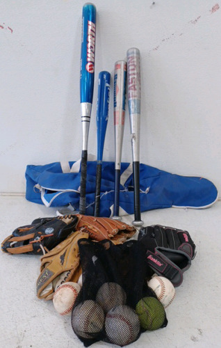 (4) Baseball Bats - Metal (5) Baseball Gloves (7) Baseballs (1) Carry Bag