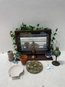 Vintage Shell Dish, Espresso Sign, Oil Lamp, Framed Art, Candle Holder, Decorative Mirror & More