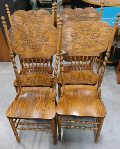 (4) Wood Chairs - Decorative Carved on Back