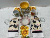 Kitchen Décor Bundle – Sunflower and Rooster Theme – Mugs, Bowls, Glasses, Towels & More!