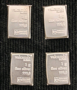 (4) 1g Fine Silver 999,0 Valcambi Suisse Bars