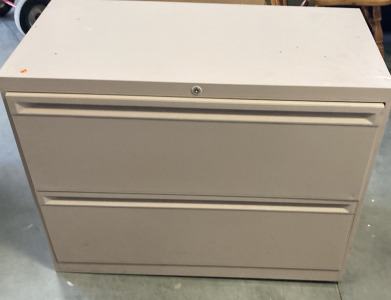 2 DRAWER FILE CABINET (27.5” X 36” X 18”).