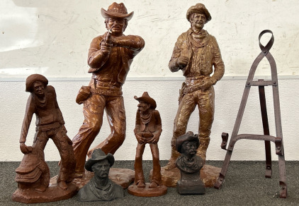 (6) Cowboy Statues & Easel