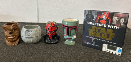 (4) Star Wars Mugs & Question Book