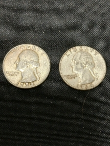 (1) 1954 (1) 1964 Silver Quarters